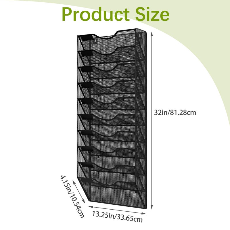 EasyPAG 10 Pocket Mesh Wall File Organizer, Hanging Paper Folder Holder with Classify Label, Vertical Wall Mount Mail Organizer for Office Home Classroom, Black - Image 4
